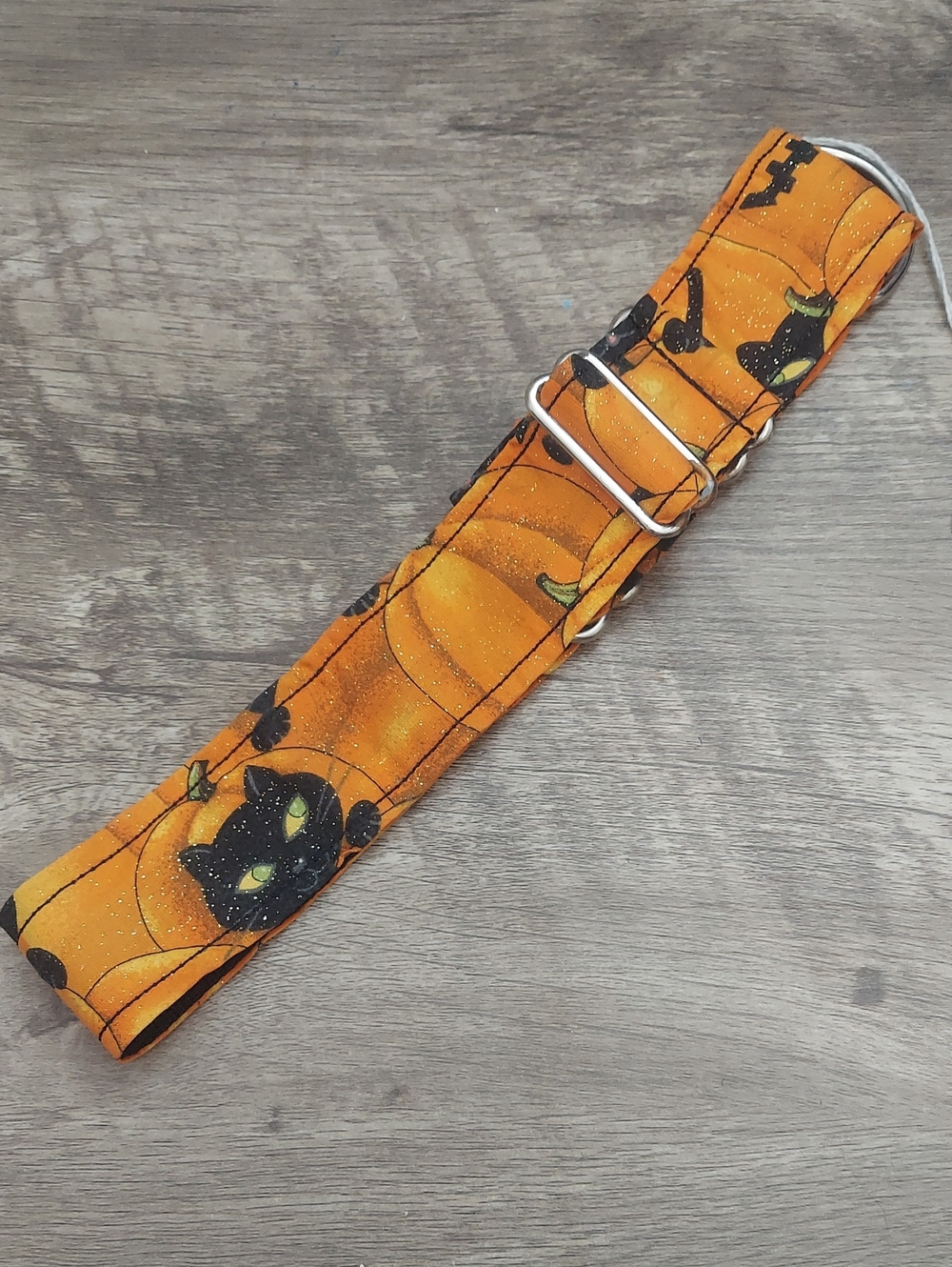 Spooky Halloween Glitter Black Cat Handmade Custom Martingale Dog Collar — 1.5"